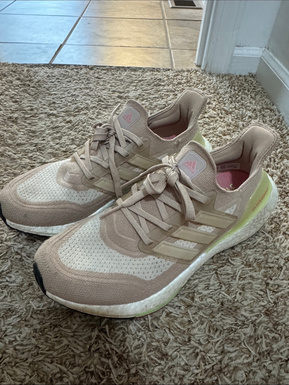 adidas Women's Running Sneakers in Beige with Light Green Accents